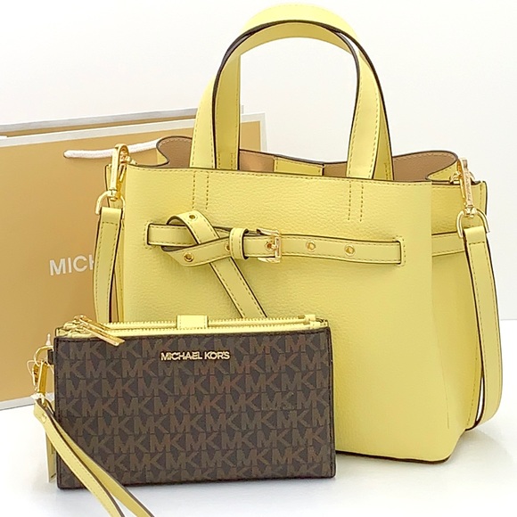 Michael Kors Handbags - MICHAEL KORS EMILIA SMALL SATCHEL & LARGE DOUBLE ZIP WRISTLET BUTTERCUP